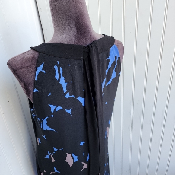 Just Taylor Blue Black Tan Tropical Floral Halter Knee Leghth Tie Back Dress 8 - Picture 4 of 13